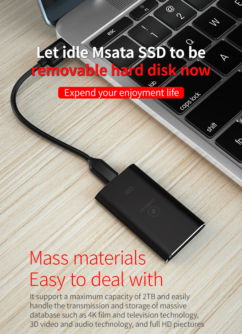 LUXWALLET MSATA SSD USB 3.0 naar Type-C 3.1 SSD Externe Harde Schijf Behuizing - Ondersteuning van mSATA SSD 18pins/8pins - 5GBS - Afbeelding 2