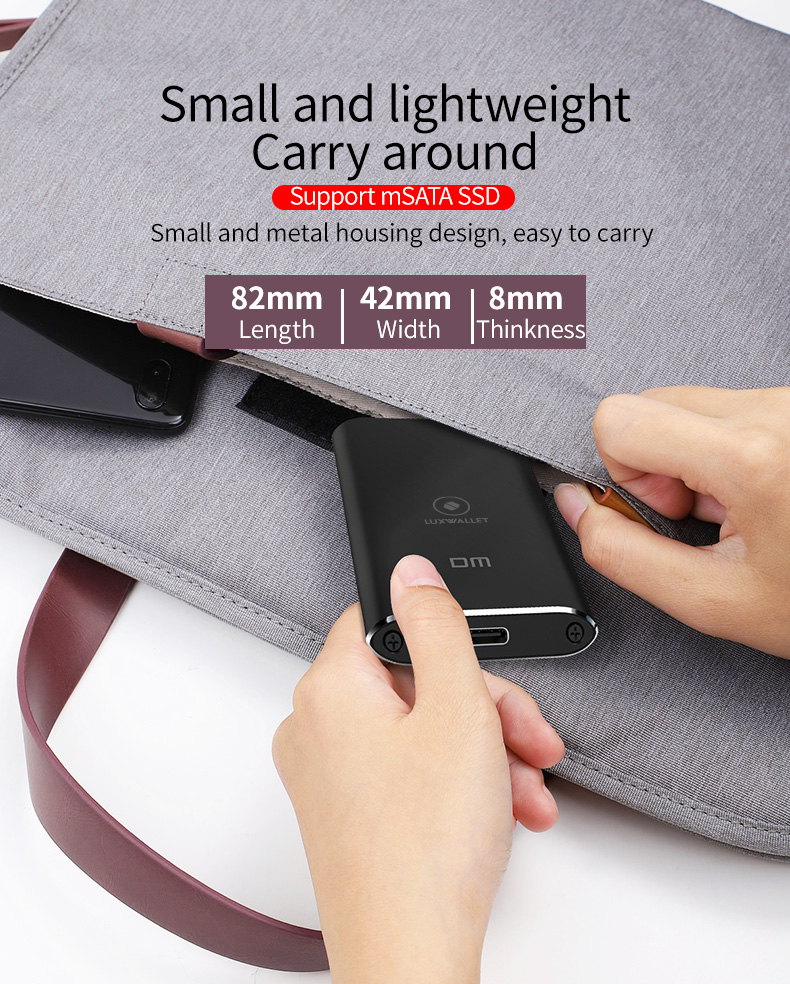 LUXWALLET MSATA SSD USB 3.0 naar Type-C 3.1 SSD Externe Harde Schijf Behuizing - Ondersteuning van mSATA SSD 18pins/8pins - 5GBS - Afbeelding 7
