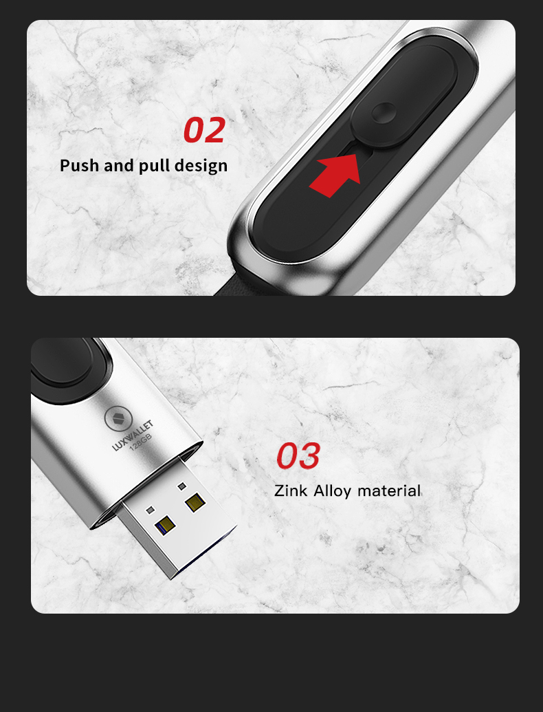 LUXWALLET PD1 Metalen USB3.1/3.0 Flash Drive – USB Stick - 128GB - Leessnelheid tot 100Mb/s – Push&Pull met Leren Staartriem- Zilver - Afbeelding 11