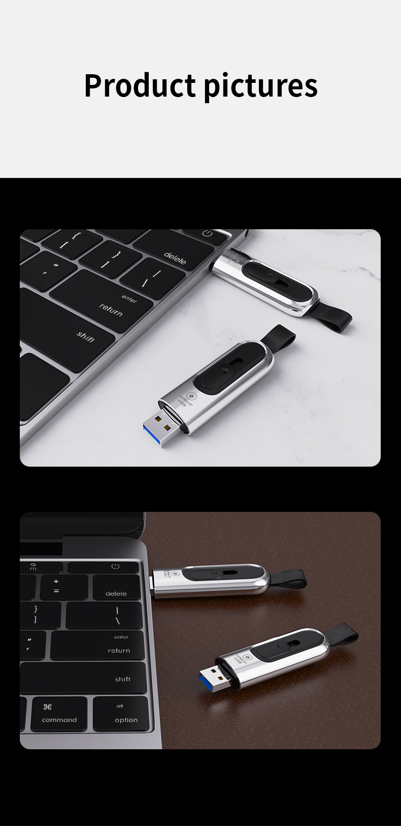 LUXWALLET PD1 Metalen USB3.1/3.0 Flash Drive – USB Stick - 512GB - Leessnelheid tot 100Mb/s – Push&Pull met Leren Staartriem- Zilver - Afbeelding 4