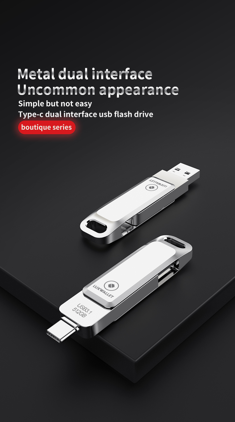 LUXWALLET PD8 USB Stick 512GB USB-C Type-C 3.1- USB 3.0 Flash Drive - OTG –360 Graden Roteerbaar – Zilver - Afbeelding 4