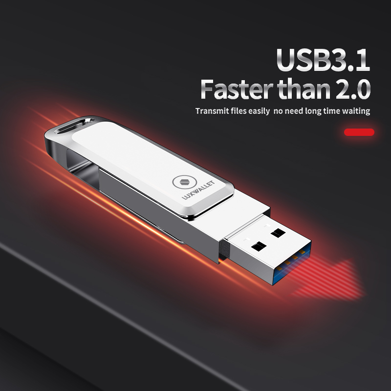 LUXWALLET PD8 USB Stick 64GB USB-C Type-C 3.1- USB 3.0 Flash Drive - OTG –360 Graden Roteerbaar – Zilver - Afbeelding 5
