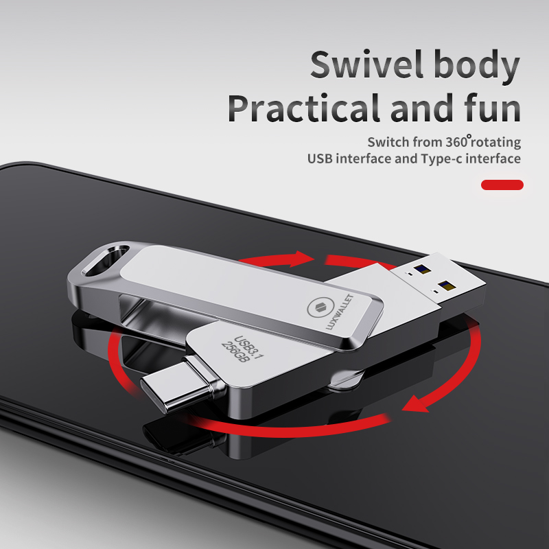 LUXWALLET PD8 USB Stick 256GB USB-C Type-C 3.1- USB 3.0 Flash Drive - OTG –360 Graden Roteerbaar – Zilver - Afbeelding 16