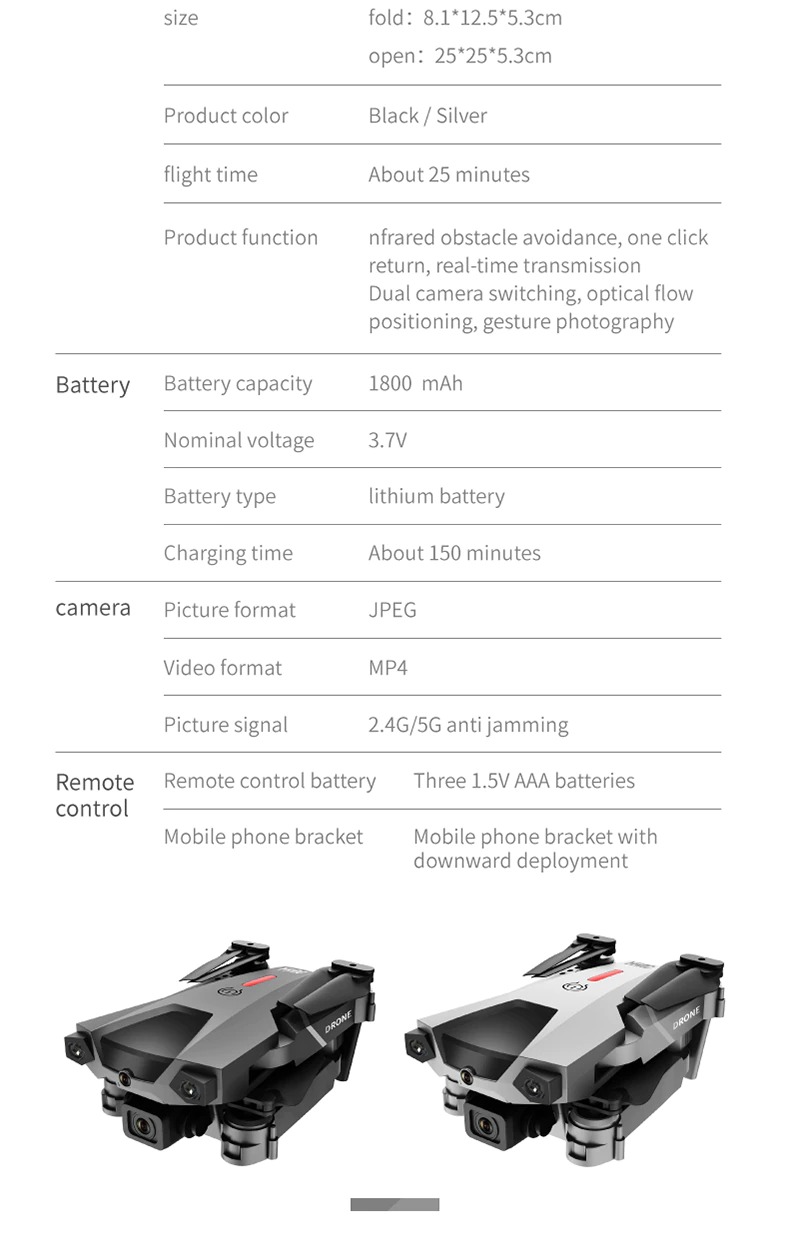 LUXWALLET® AeroFly Dodge Drone – 30km/h - Mini Drone met Camera + Infrarood Obstakel Ontwijking – VR - IOS / Android App - 2x Accu - Afbeelding 10