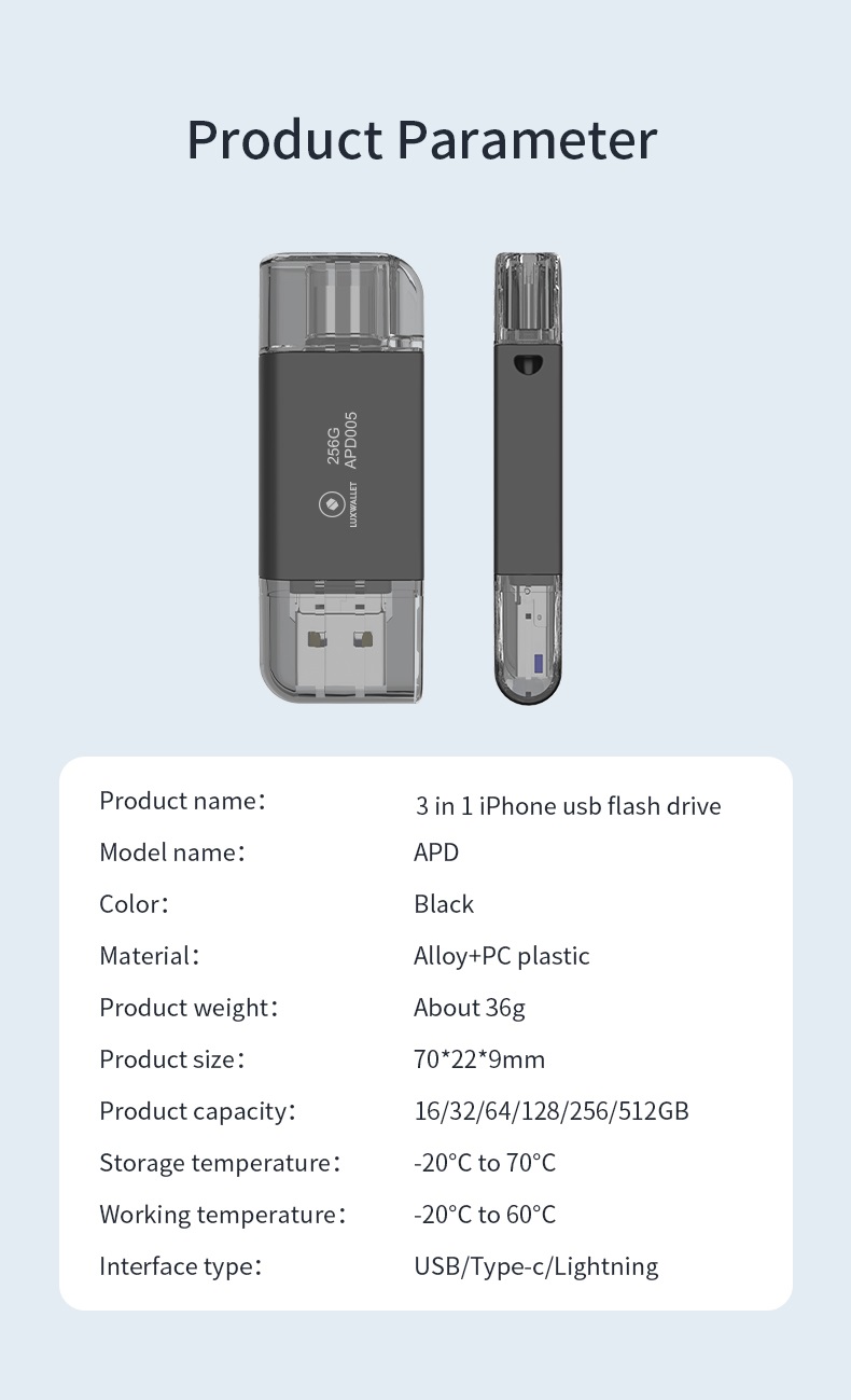 LUXWALLET APD - FlashDrive - 64GB - Extra Opslag iOS - Geen App Nodig + USB-C - Lightning - USB - Plug & Play - Afbeelding 8