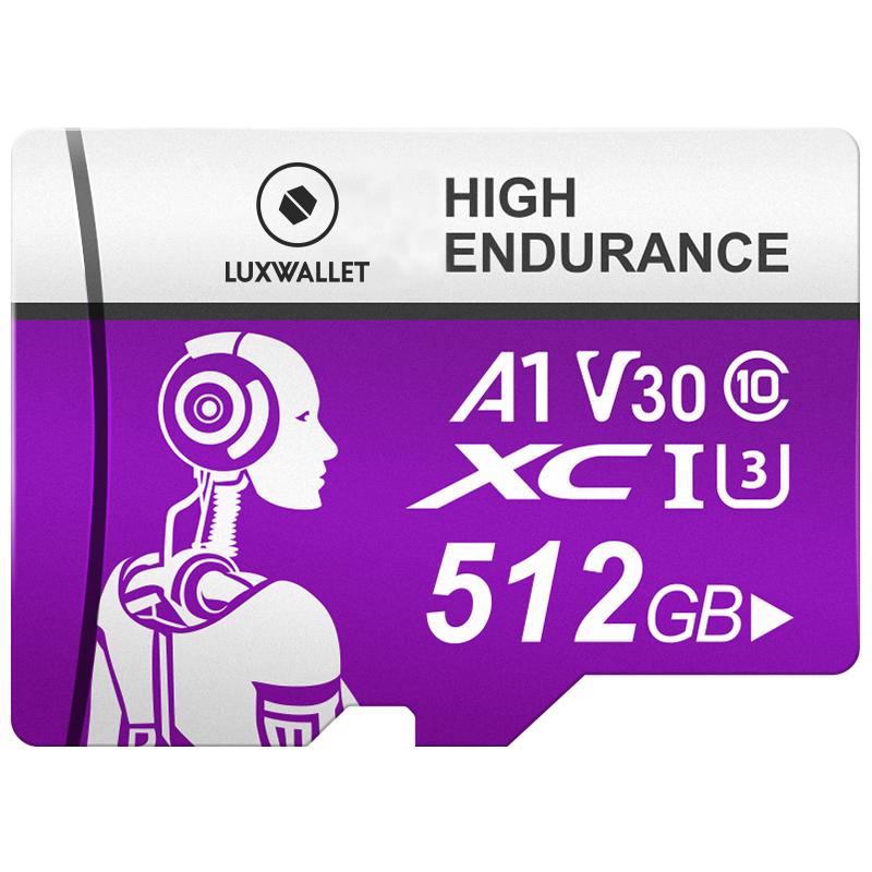LUXWALLET® HC - 512 GB Micro SD Kaart - TF Klasse 10 - High Endurance - Snelle Gegevensoverdracht - Paars