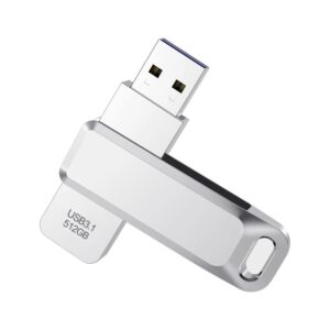 LUXWALLET PD7 – Metalen USB Stick 512GB USB 3.1 Gen1 - Geheugen - Opslag - USB 3.0– 360 Graden Roteerbaar –  5 Gbps - Geschikt voor Windows/MAC/Linux- Zilver