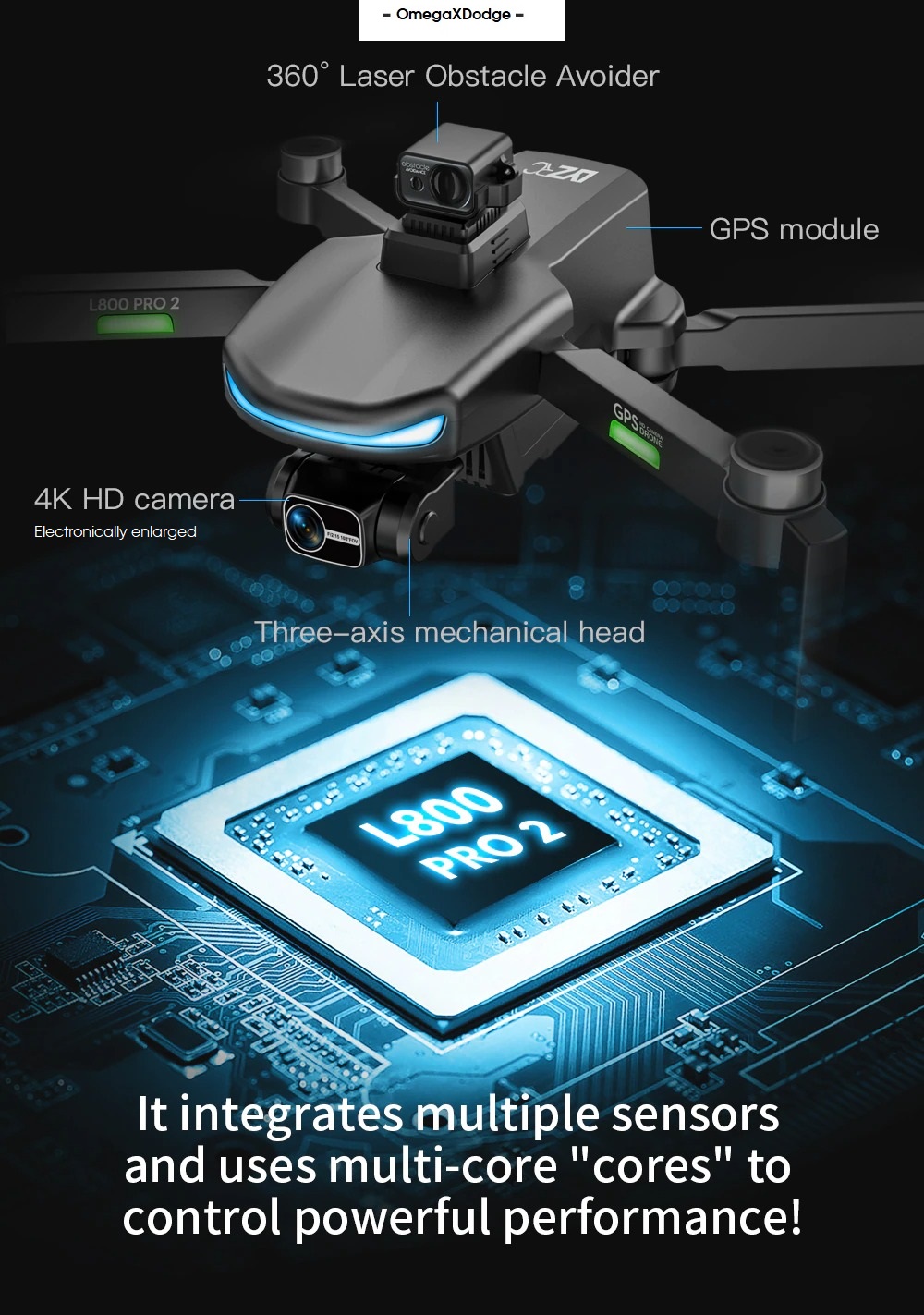 LUXWALLET OMEGA X DODGE - 45 km/h - GPS Drone - Obstakel Ontwijking Sensor - FPV WiFi 5Ghz - Micro SD - 2x Camera - 3-As Gimbal- Oranje - Afbeelding 18