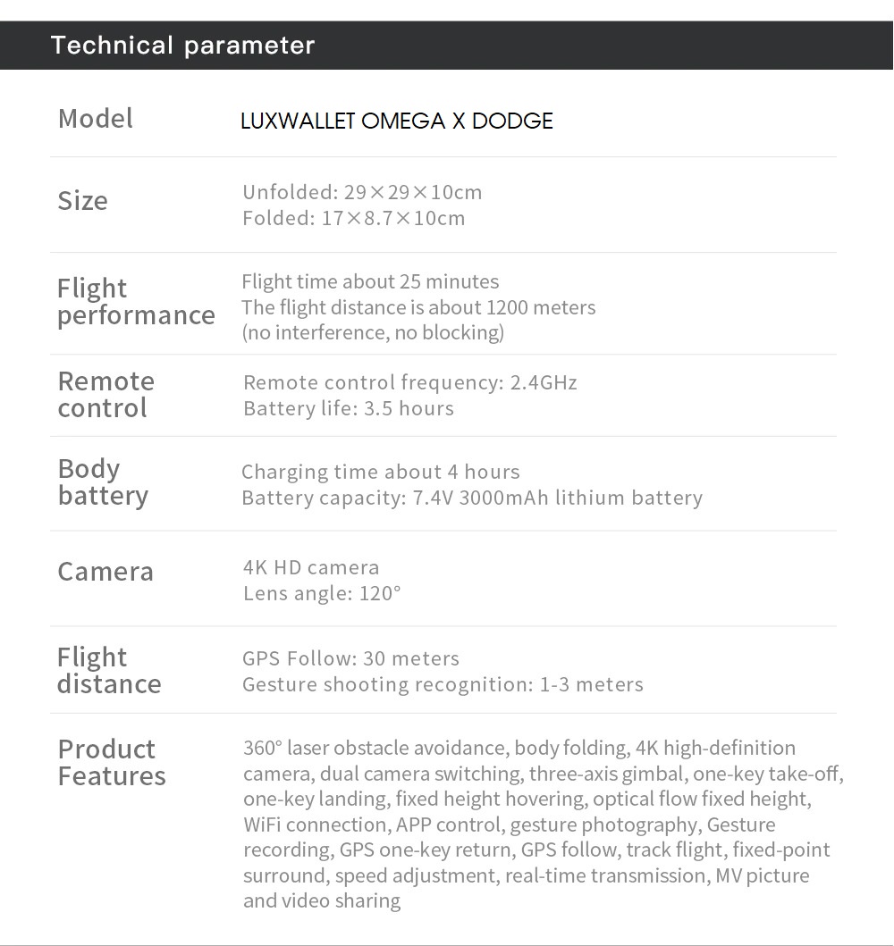 LUXWALLET OMEGA X DODGE - 45 km/h - GPS Drone - Obstakel Ontwijking Sensor - FPV WiFi 5Ghz - Micro SD - 2x Camera - 3-As Gimbal- Oranje - Afbeelding 33