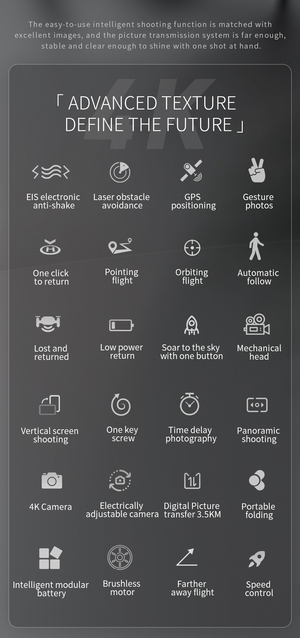 LUXWALLET Skyline Ultra Instinct Drone Met LAOS (Laser Obstacle Avoidance) - Professioneel 4K Video WiFi - 2-As Gimbal Luchtfotografie – 3500M - EIS Stabilisator – Donker Grijs - Afbeelding 30