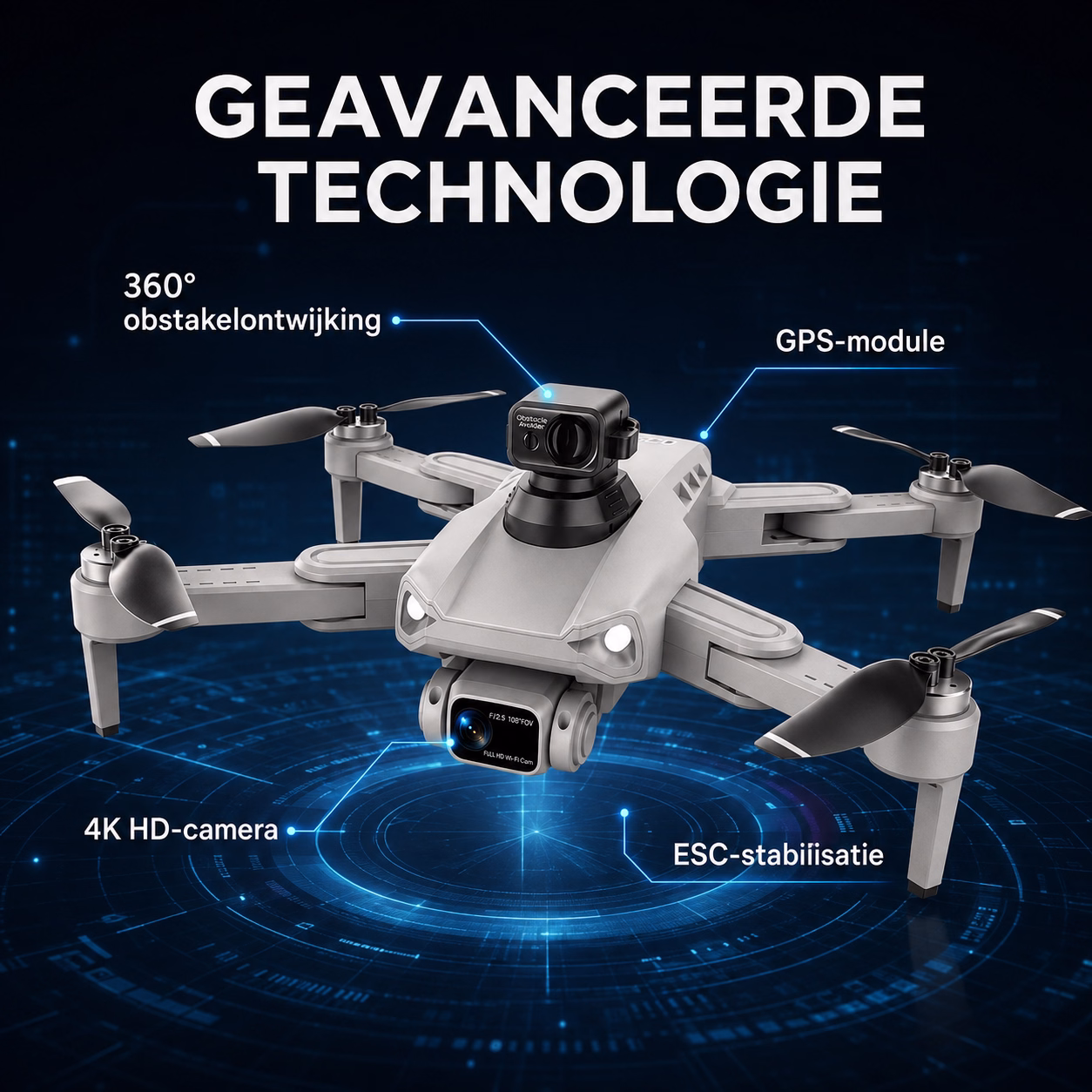 LUXWALLET LIBRA² SE - 30KM/h - 214 Gram - Obstakel Ontwijking - WiFi GPS 4K Drone - Stabilisator - 1200 Meter + 2x Accu - Grijs - Afbeelding 4
