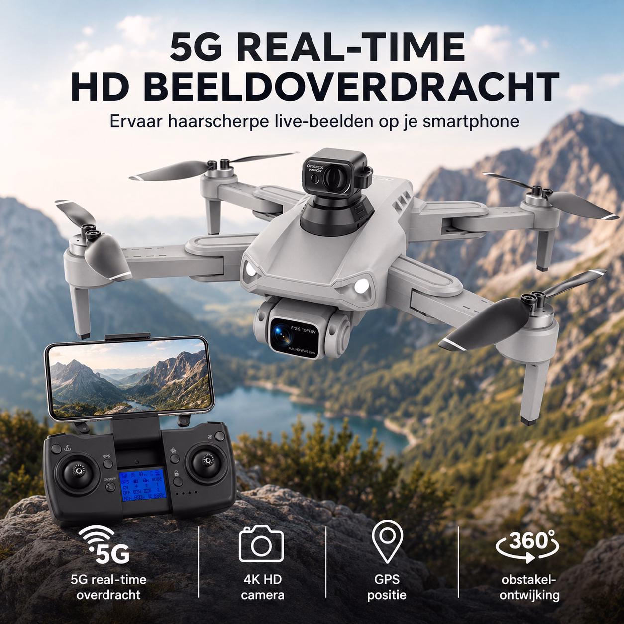 LUXWALLET LIBRA² SE - 30KM/h - 214 Gram - Obstakel Ontwijking - WiFi GPS 4K Drone - Stabilisator - 1200 Meter + 2x Accu - Grijs - Afbeelding 2