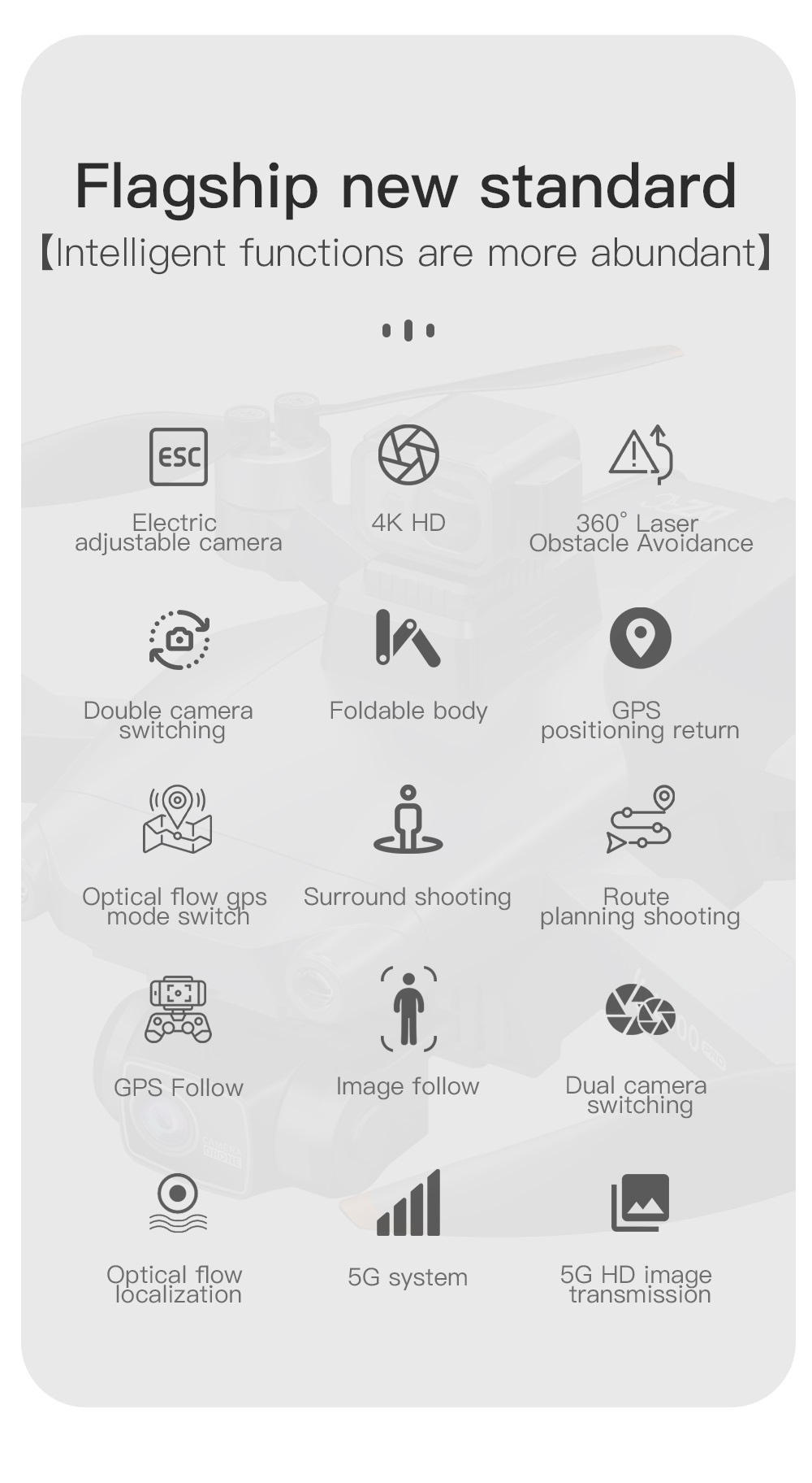 LUXWALLET Chopper X Dodge - 21.6KM/h Drone - WiFi GPS 1080P Full HD Drone – Laser Obstacle Avoidance - EIS Stabilisator - 1200 Meter Afstand + 2x Accu - Afbeelding 3