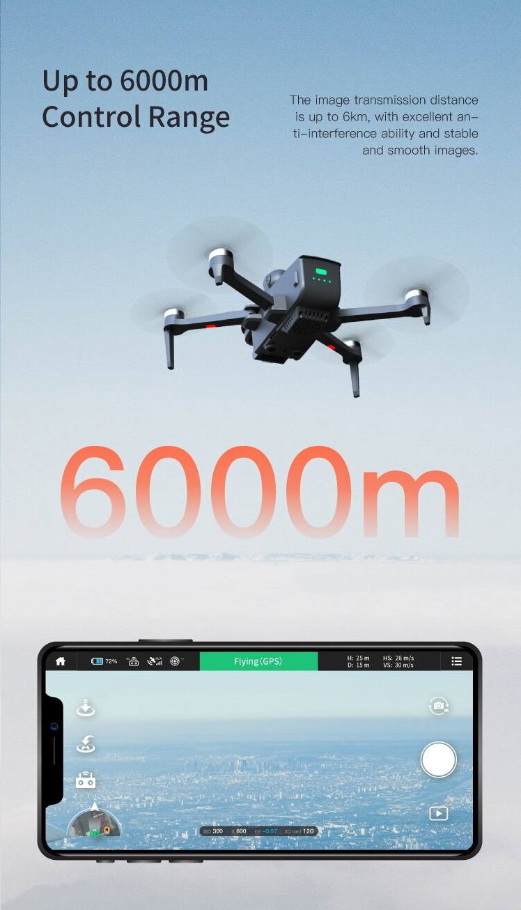LUXWALLET Valkyrie X Dodge – 5 Ghz WiFi GPS Drone - Micro-SD Kaart Ingang- 4K Camera – 6000 Meter - Laser Obstakel Ontwijking- 3 Assige Gimbal – Return To Home – Borstelloze Motor – Grijs - Afbeelding 10