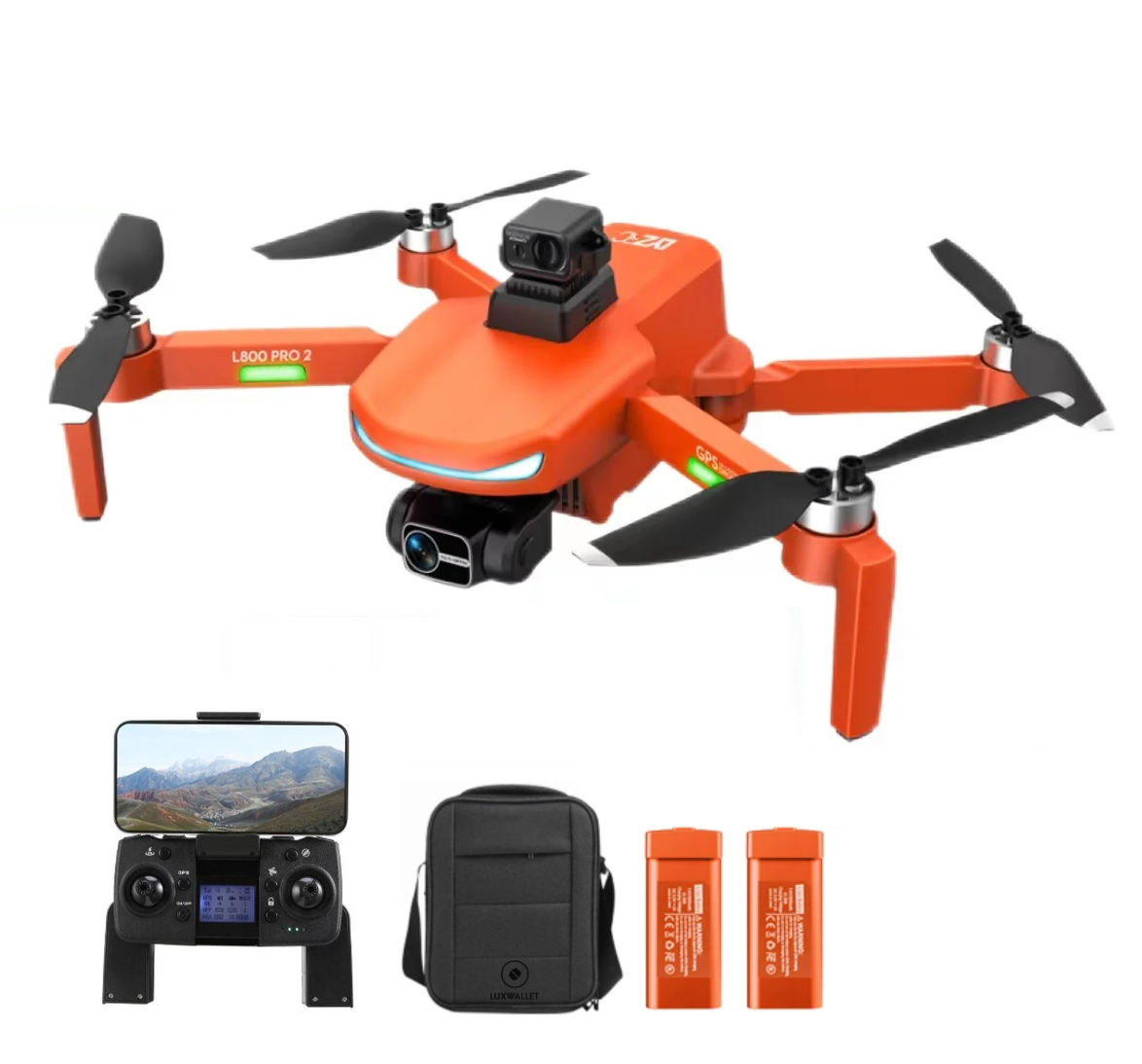 LUXWALLET OMEGA X DODGE - 45 km/h - GPS Drone - Obstakel Ontwijking Sensor - FPV WiFi 5Ghz - Micro SD - 2x Camera - 3-As Gimbal- Oranje