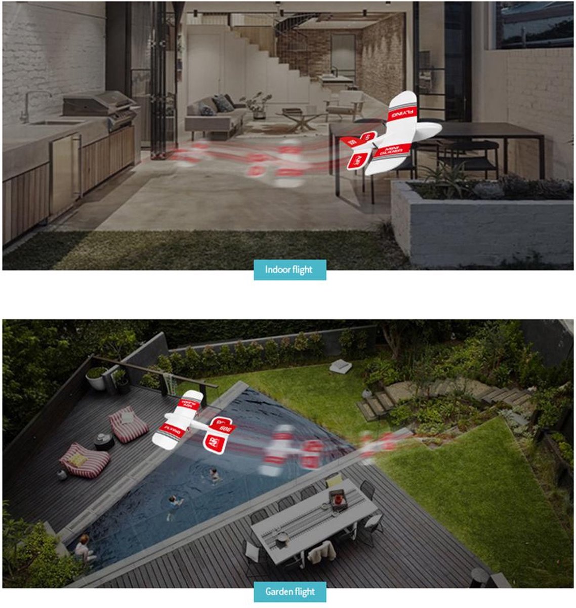 LUXWALLET SkyShow Mini – 2.4GHz RC Vliegtuig Drone – Crashbestendig – RC Vliegtuig Voor binnen en buiten - Waterbestendige Drone Met 2 Batterijen – Rood/Wit - Afbeelding 6