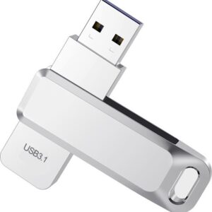 LUXWALLET PD7 – Metalen USB Stick 128GB USB 3.1 Gen1 - Geheugen - Opslag - USB 3.0– 360 Graden Roteerbaar –  5 Gbps - Geschikt voor Windows/MAC/Linux- Zilver