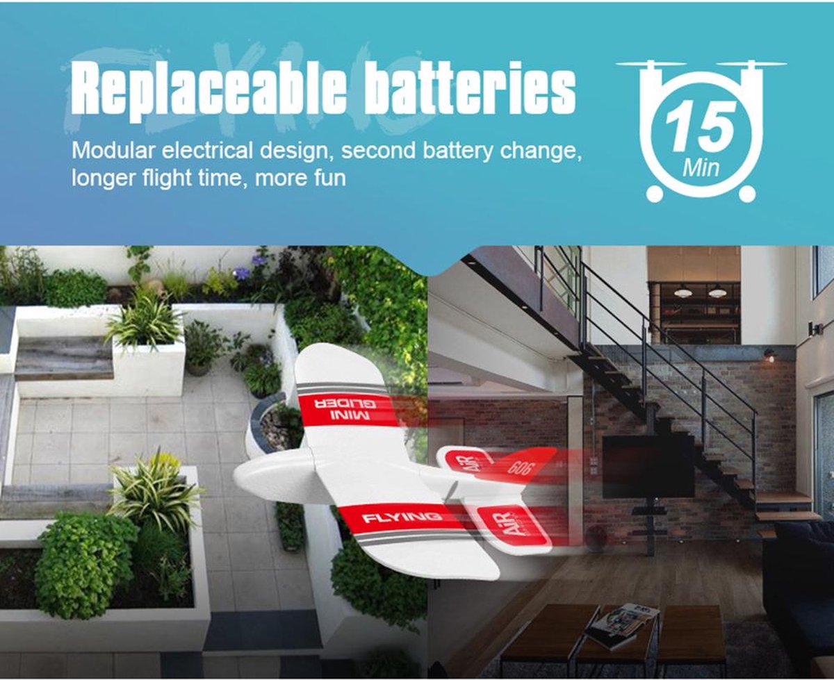 LUXWALLET SkyShow Mini – 2.4GHz RC Vliegtuig Drone – Crashbestendig – RC Vliegtuig Voor binnen en buiten - Waterbestendige Drone Met 2 Batterijen – Rood/Wit - Afbeelding 9