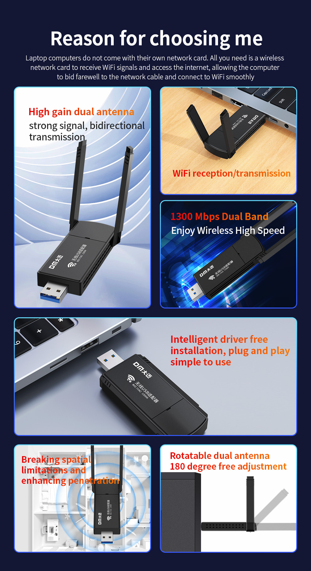 DrPhone TurboLink - 1300Mbps - 5Ghz WiFi Adapter Dongle - Draadloos en Supersnel WiFi - Afbeelding 5