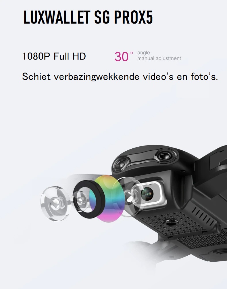 LUXWALLET SG Starter - 30Km/h Drone Met Sfeerverlichting - HD Camera - Geen vliegbewijs - FPV - Drone - Quadcopter - Beginner Drone - RC + 2x Accu - Afbeelding 4