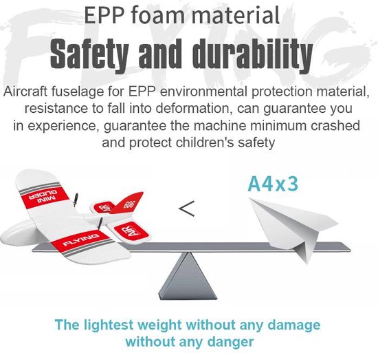 LUXWALLET SkyShow Mini – 2.4GHz RC Vliegtuig Drone – Crashbestendig – RC Vliegtuig Voor binnen en buiten - Waterbestendige Drone Met 2 Batterijen – Rood/Wit - Afbeelding 3