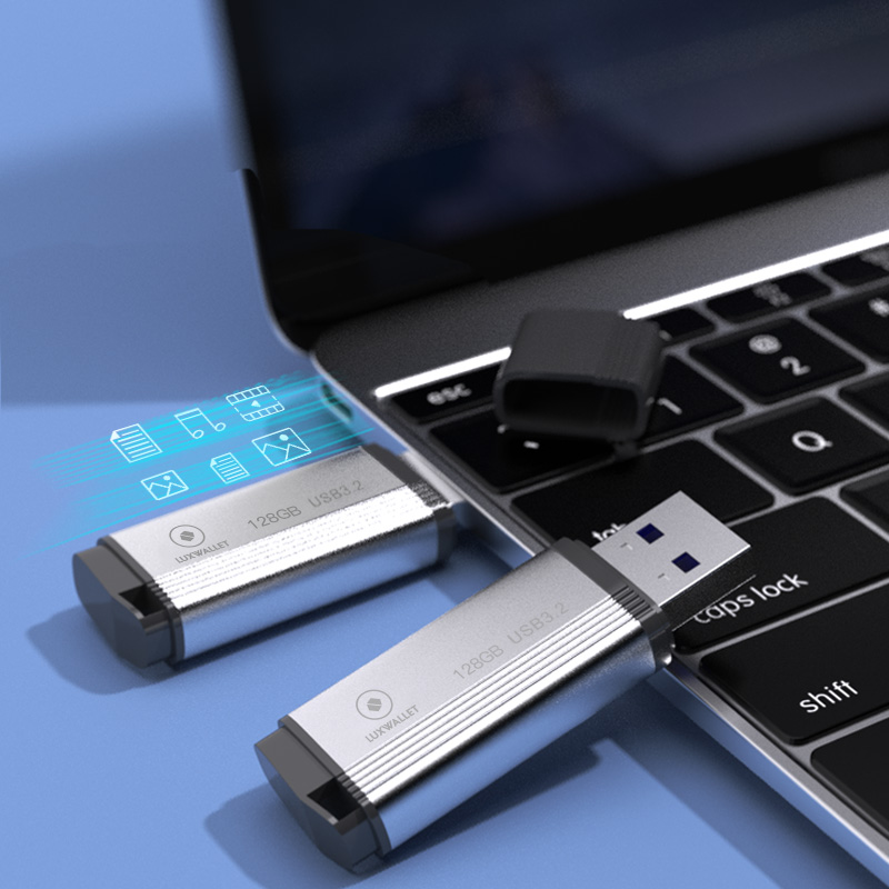LUXWALLET SpeedByte – USB 3.2 Flashdrive – 128GB – OTG – USB-Stick – Stootbestendig Design – Leessnelheid tot 100 Mbps – Snelle Overdracht – Zwart/Zilver - Afbeelding 6