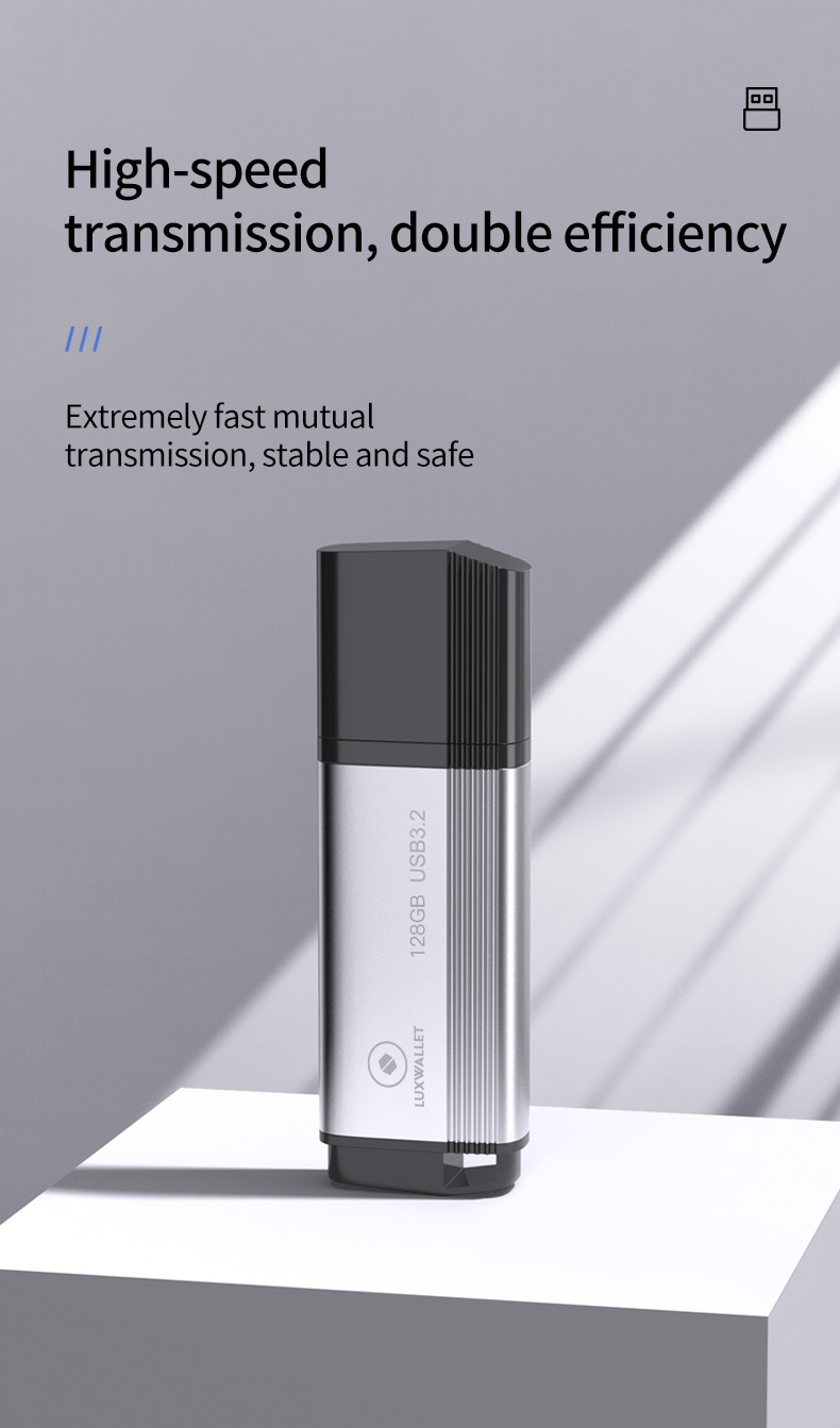 LUXWALLET SpeedByte – USB 3.2 Flashdrive – 128GB – OTG – USB-Stick – Stootbestendig Design – Leessnelheid tot 100 Mbps – Snelle Overdracht – Zwart/Zilver - Afbeelding 9