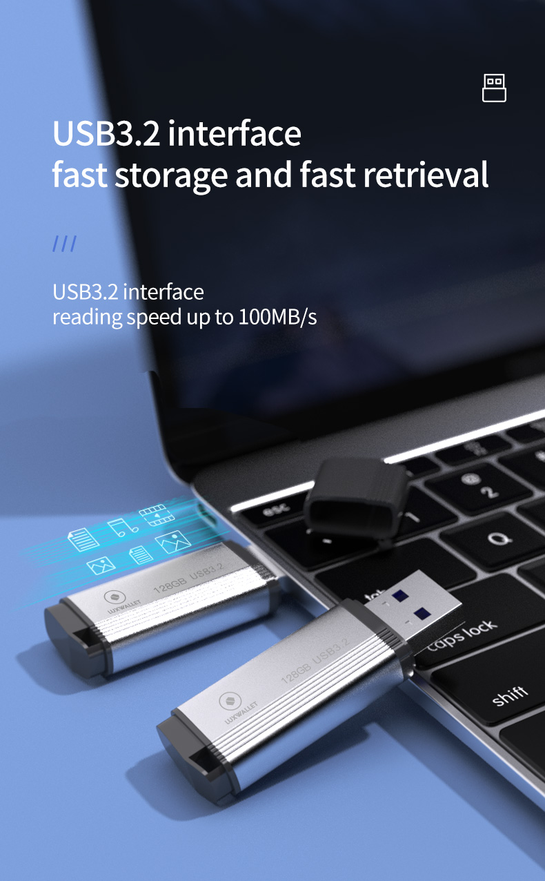 LUXWALLET SpeedByte – USB 3.2 Flashdrive – 128GB – OTG – USB-Stick – Stootbestendig Design – Leessnelheid tot 100 Mbps – Snelle Overdracht – Zwart/Zilver - Afbeelding 11