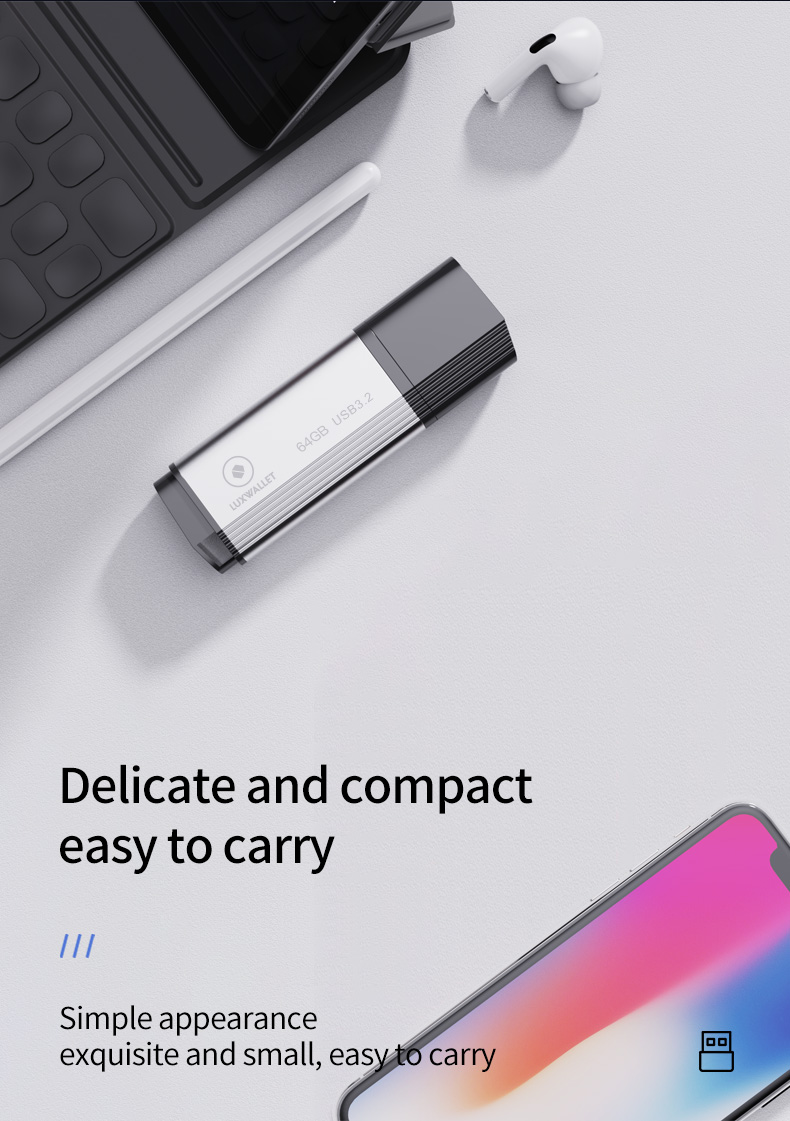 LUXWALLET SpeedByte – USB 3.2 Flashdrive – 64GB – OTG – USB-Stick – Stootbestendig Design – Leessnelheid tot 100 Mbps – Snelle Overdracht – Zwart/Zilver - Afbeelding 14