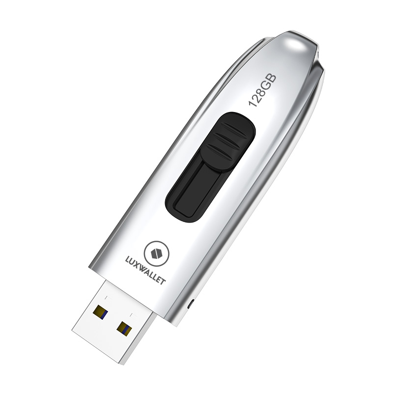 LUXWALLET DataPulse – USB 3.1 Flashdrive - Uitschuifbaar Ontwerp - Ingebouwde Beveiliging – Metalen Behuizing – USB Stick – OTG – 128GB –Zilver