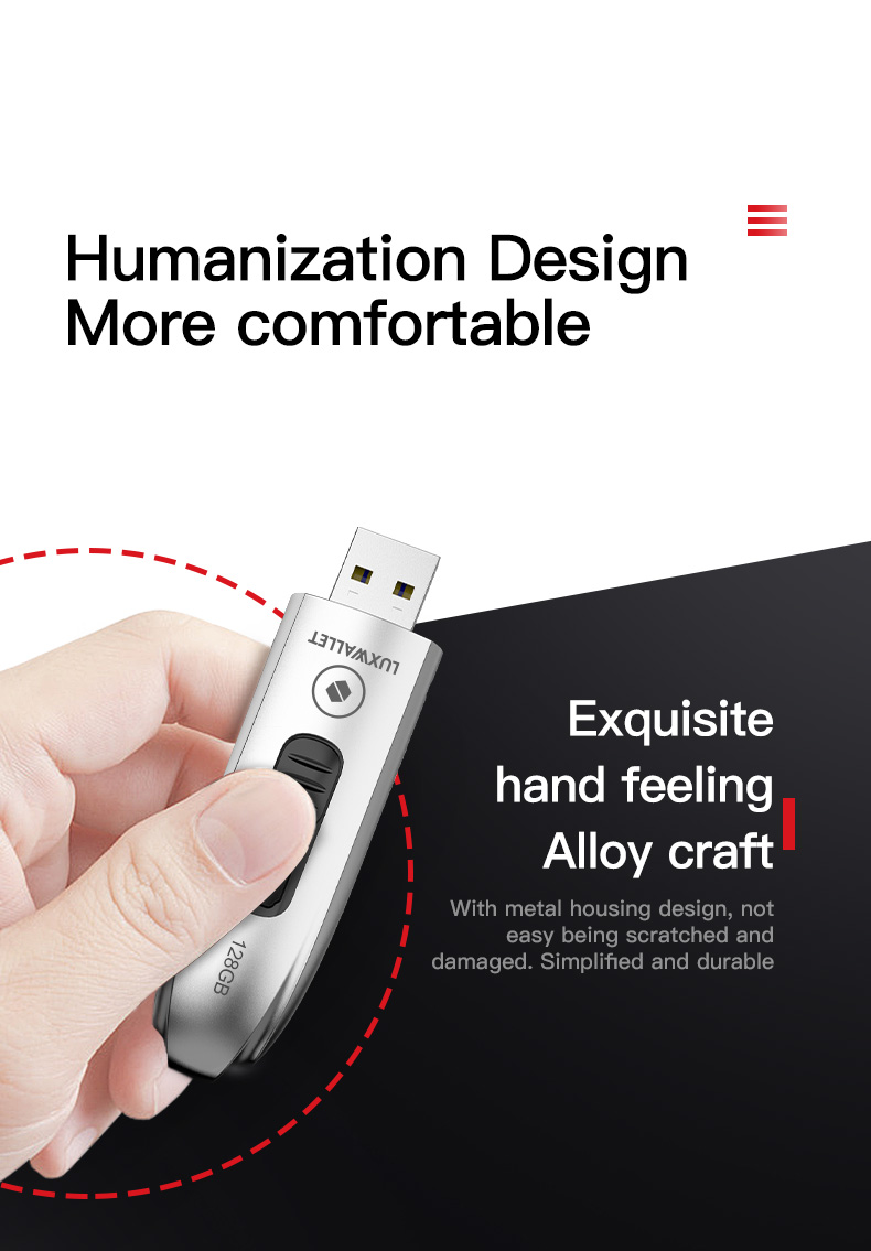 LUXWALLET DataPulse – USB 3.1 Flashdrive - Uitschuifbaar Ontwerp - Ingebouwde Beveiliging – Metalen Behuizing – USB Stick – OTG – 128GB –Zilver - Afbeelding 15