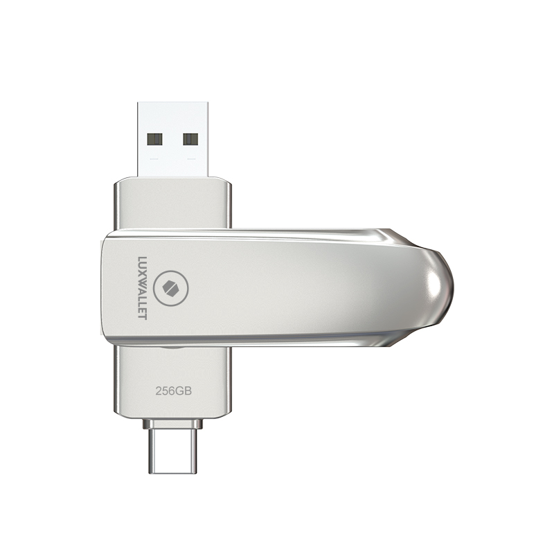 LUXWALLET FlashGuard – USB 3.2 Naar USB-C 3.1 Flashdrive - Ingebouwde Beveiliging – Metalen Behuizing – USB Stick – OTG – 256GB –Zilver - Afbeelding 3