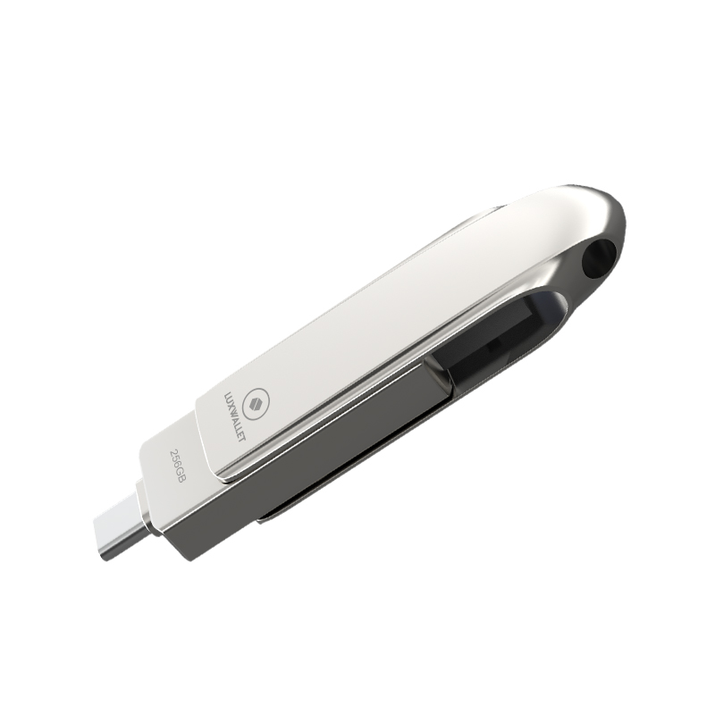 LUXWALLET FlashGuard – USB 3.2 Naar USB-C 3.1 Flashdrive - Ingebouwde Beveiliging – Metalen Behuizing – USB Stick – OTG – 256GB –Zilver - Afbeelding 4