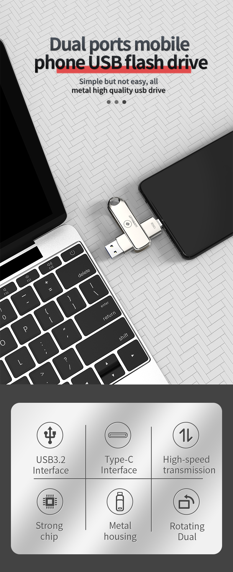LUXWALLET SwiftSync – USB 3.2 Naar USB-C 3.1 Flashdrive - 90° Rotatie – Ingebouwde Beveiliging – USB Stick – OTG – 128GB – Zilver - Afbeelding 10