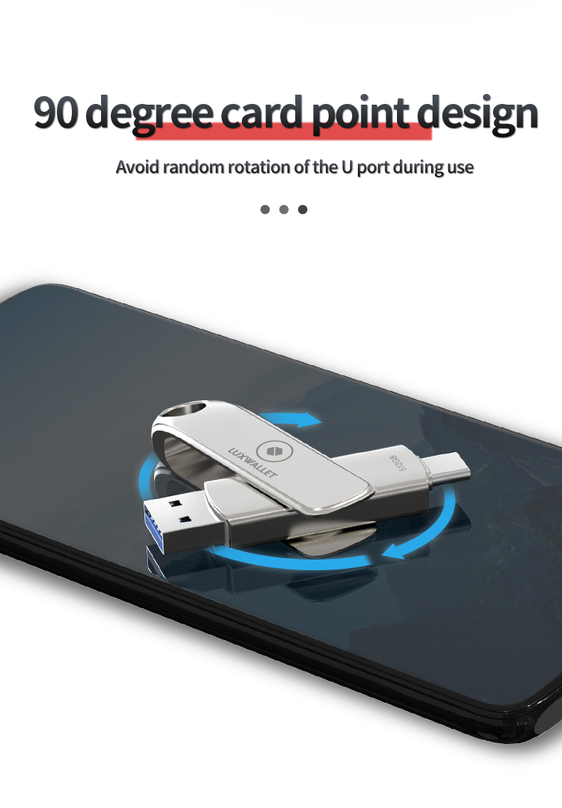 LUXWALLET SwiftSync – USB 3.2 Naar USB-C 3.1 Flashdrive - 90° Rotatie – Ingebouwde Beveiliging – USB Stick – OTG – 512GB – Zilver - Afbeelding 13