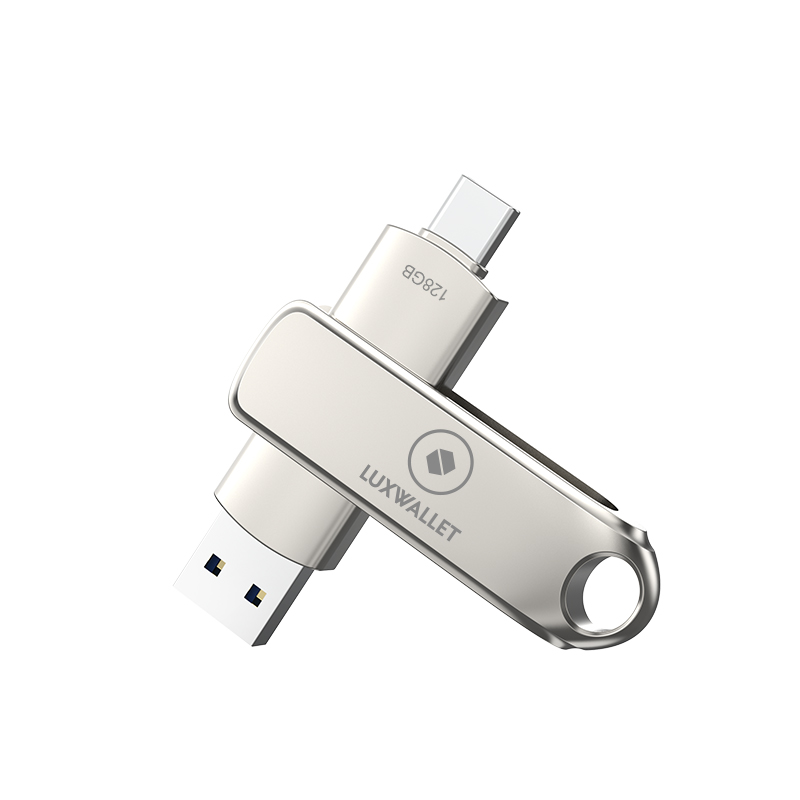 LUXWALLET SwiftSync – USB 3.2 Naar USB-C 3.1 Flashdrive - 90° Rotatie – Ingebouwde Beveiliging – USB Stick – OTG – 128GB – Zilver