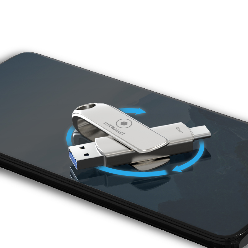 LUXWALLET SwiftSync – USB 3.2 Naar USB-C 3.1 Flashdrive - 90° Rotatie – Ingebouwde Beveiliging – USB Stick – OTG – 128GB – Zilver - Afbeelding 5