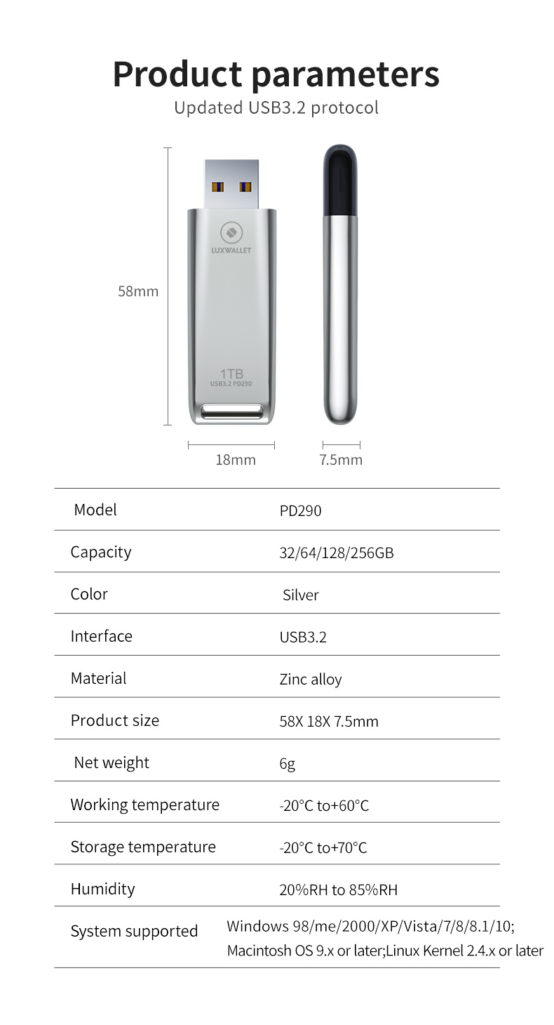 LUXWALLET FlashBlaze – USB 3.2 Flashdrive – 1TB – OTG – USB-Stick - Stootbestendig Design – Leessnelheid tot 110 Mbps – Snelle Overdracht – Zilver - Afbeelding 20