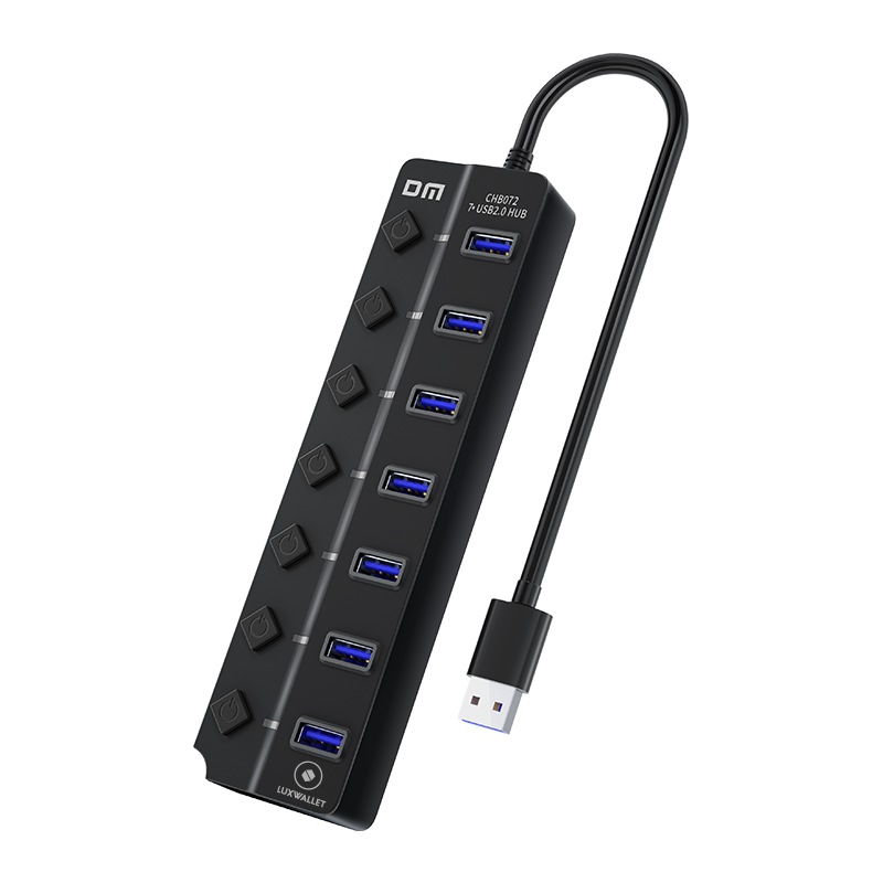 LUXWALLET PowerHub Pro - 7-in-1 USB Hub - USB 2.0 - USB-Aansluiting - Aan/Uit schakelaar - Splitter - LED Indicatie - Zwart - Afbeelding 3