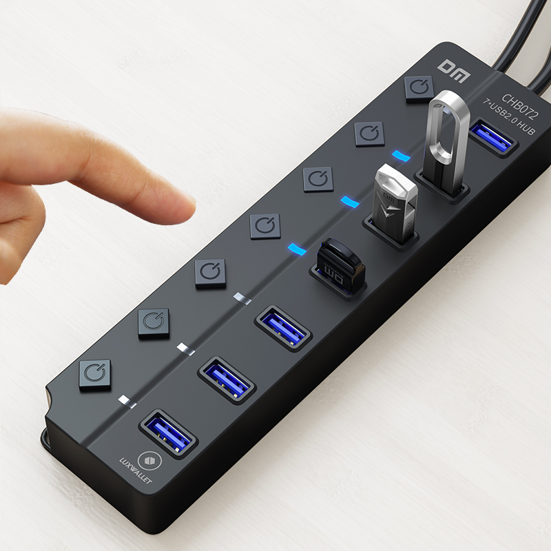 LUXWALLET PowerHub Pro - 7-in-1 USB Hub - USB 2.0 - USB-Aansluiting - Aan/Uit schakelaar - Splitter - LED Indicatie - Zwart - Afbeelding 4