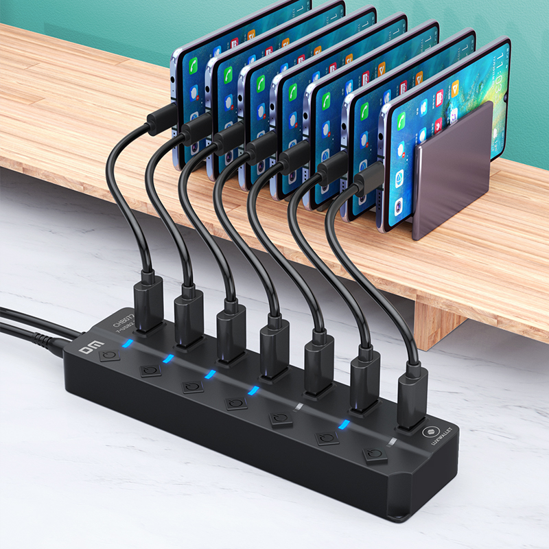 LUXWALLET PowerHub Pro - 7-in-1 USB Hub - USB 2.0 - USB-Aansluiting - Aan/Uit schakelaar - Splitter - LED Indicatie - Zwart - Afbeelding 5