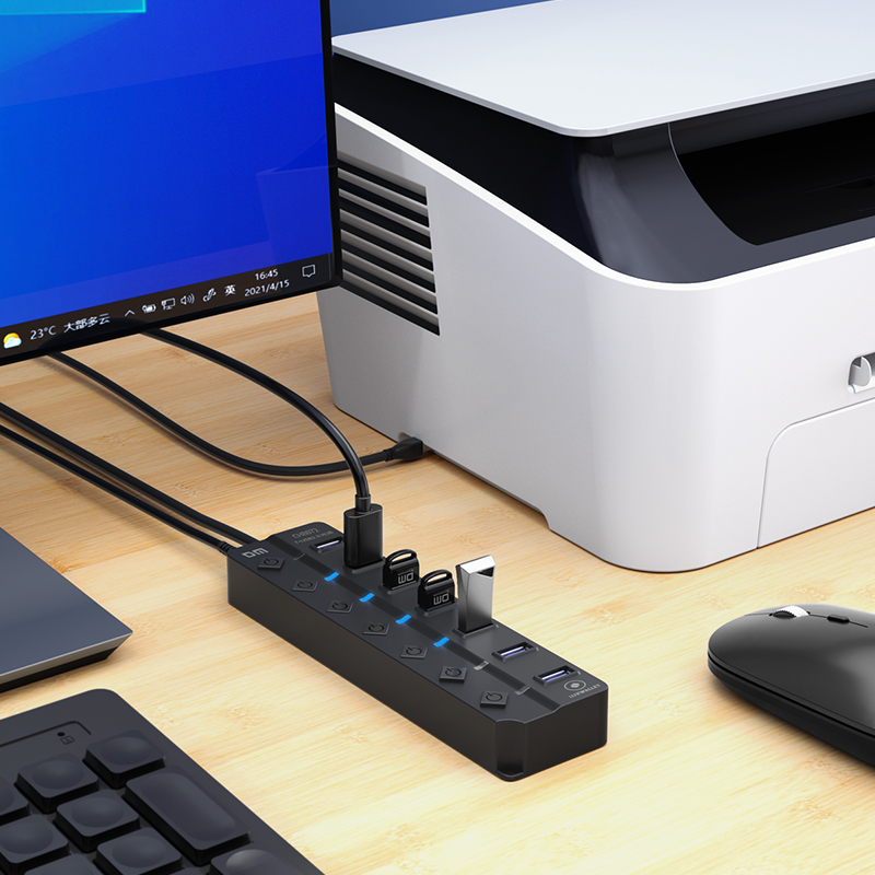 LUXWALLET PowerHub Pro - 7-in-1 USB Hub - USB 2.0 - USB-Aansluiting - Aan/Uit schakelaar - Splitter - LED Indicatie - Zwart - Afbeelding 6