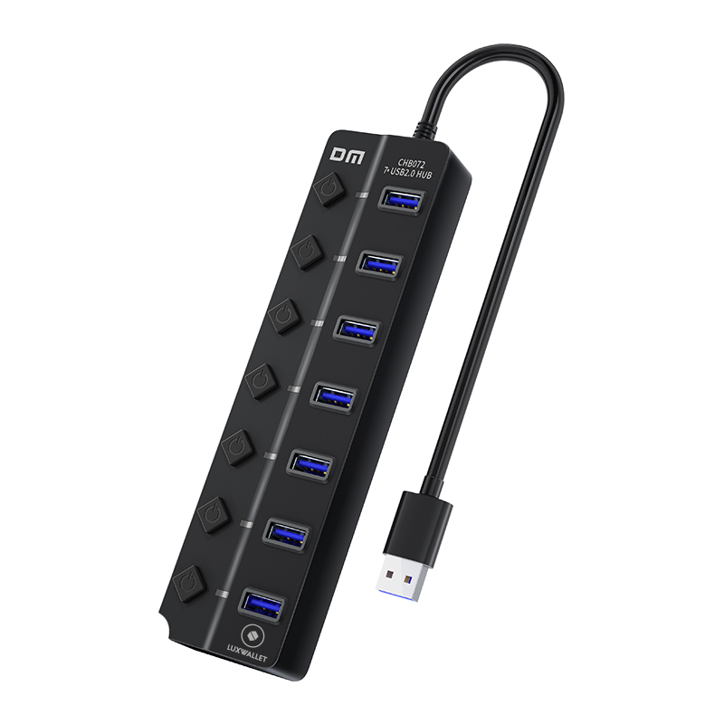 LUXWALLET PowerHub Pro - 7-in-1 USB Hub - USB 2.0 - USB-Aansluiting - Aan/Uit schakelaar - Splitter - LED Indicatie - Zwart - Afbeelding 7