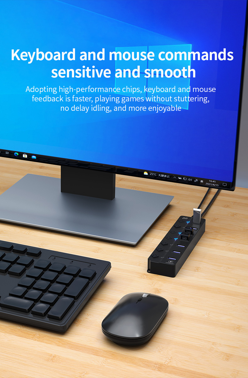 LUXWALLET PowerHub Pro - 7-in-1 USB Hub - USB 2.0 - USB-Aansluiting - Aan/Uit schakelaar - Splitter - LED Indicatie - Zwart - Afbeelding 14