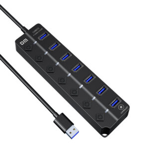 LUXWALLET PowerHub Pro - 7-in-1 USB Hub - USB 2.0 - USB-Aansluiting - Aan/Uit schakelaar - Splitter - LED Indicatie - Zwart