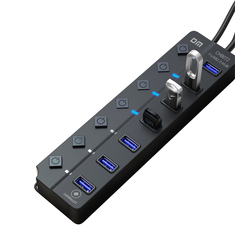 LUXWALLET PowerHub Pro - 7-in-1 USB Hub - USB 2.0 - USB-Aansluiting - Aan/Uit schakelaar - Splitter - LED Indicatie - Zwart - Afbeelding 9