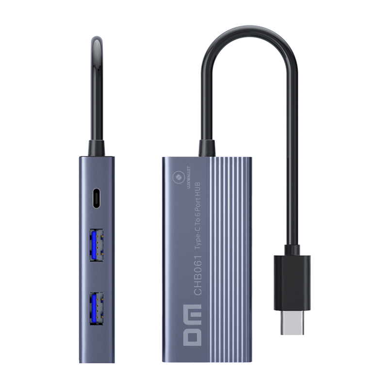 Luxwallet DM USB-C Hub 6-in-1 – 4K HDMI – 3× USB 3.0 – Gigabit Ethernet – USB-C Power Delivery 60W – 20cm Kabel – Zinklegering - Afbeelding 2