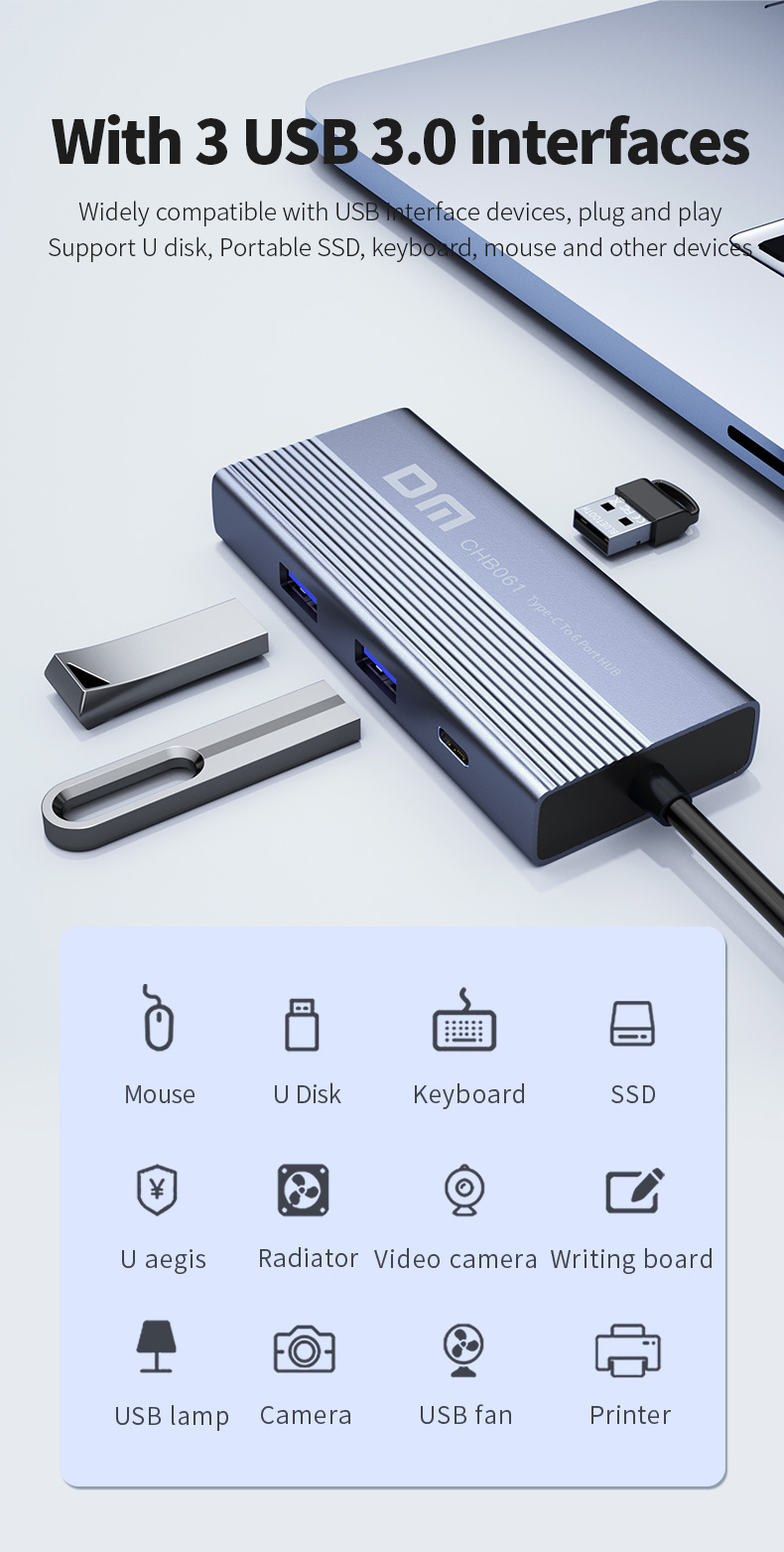 Luxwallet DM USB-C Hub 6-in-1 – 4K HDMI – 3× USB 3.0 – Gigabit Ethernet – USB-C Power Delivery 60W – 20cm Kabel – Zinklegering - Afbeelding 10