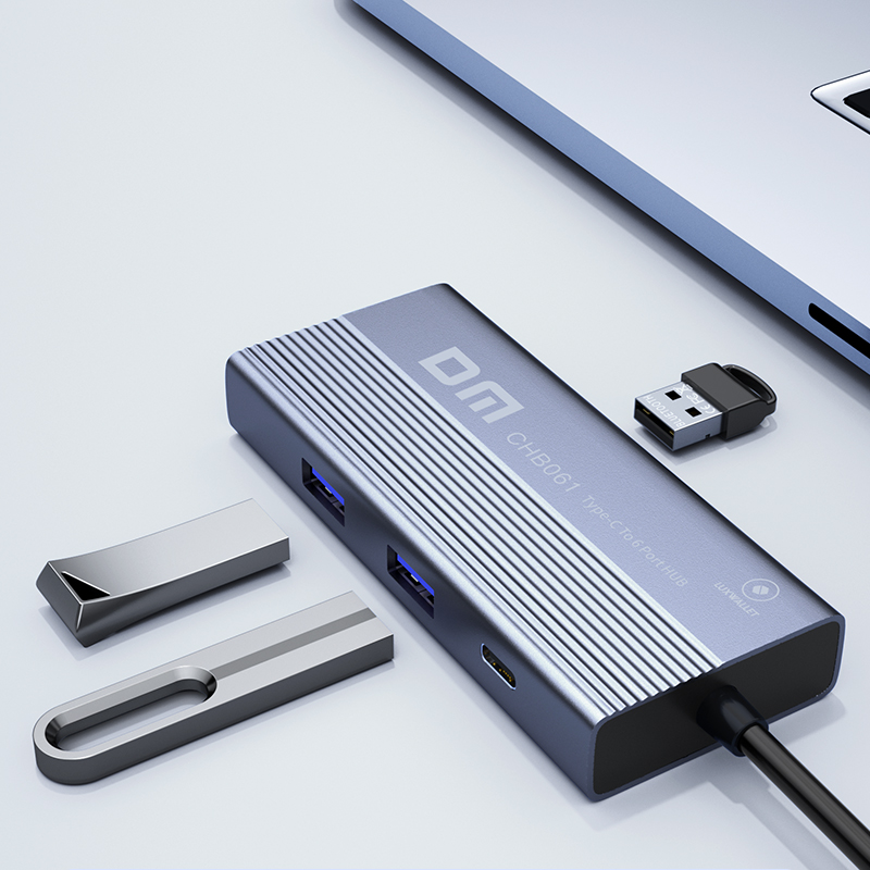 Luxwallet DM USB-C Hub 6-in-1 – 4K HDMI – 3× USB 3.0 – Gigabit Ethernet – USB-C Power Delivery 60W – 20cm Kabel – Zinklegering - Afbeelding 4