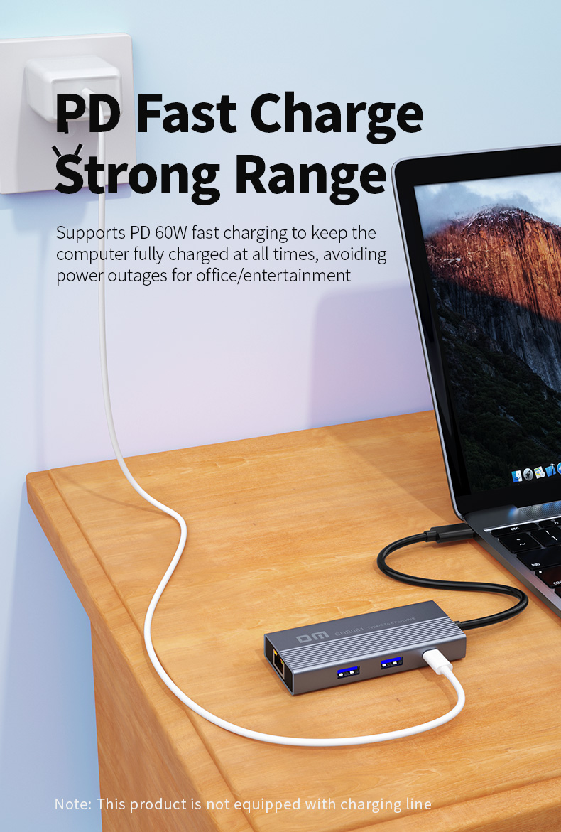 Luxwallet DM USB-C Hub 6-in-1 – 4K HDMI – 3× USB 3.0 – Gigabit Ethernet – USB-C Power Delivery 60W – 20cm Kabel – Zinklegering - Afbeelding 12